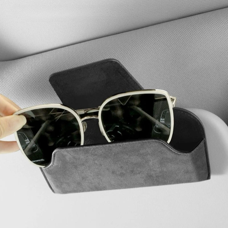 Car Sun Visor Glasses Holder Premium Leather Sunglasses Protective Box Card Ticket Organizer Auto Eyeglasses Storage Case