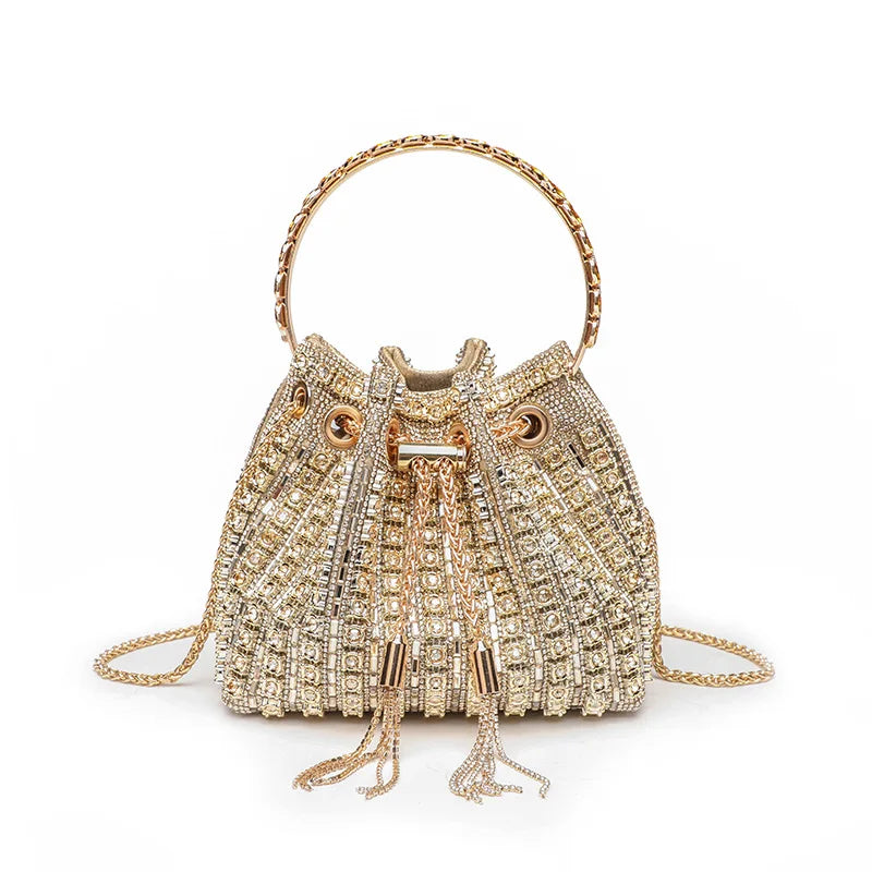 Evening Banquet Bag Luxury Designer Purses and Handbags Bag for Women Bucket Clutch Purse Tassel Crystal Rhinestone Shoulder Bag