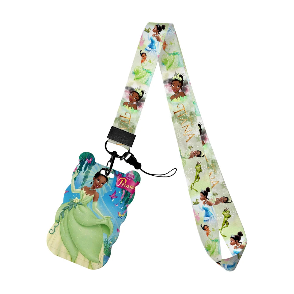 Disney The Frog and Princess Tiana Card Holders Lanyards Girls Door Card Case Hanging Rope Badge Holder Neck Strap Card Holder