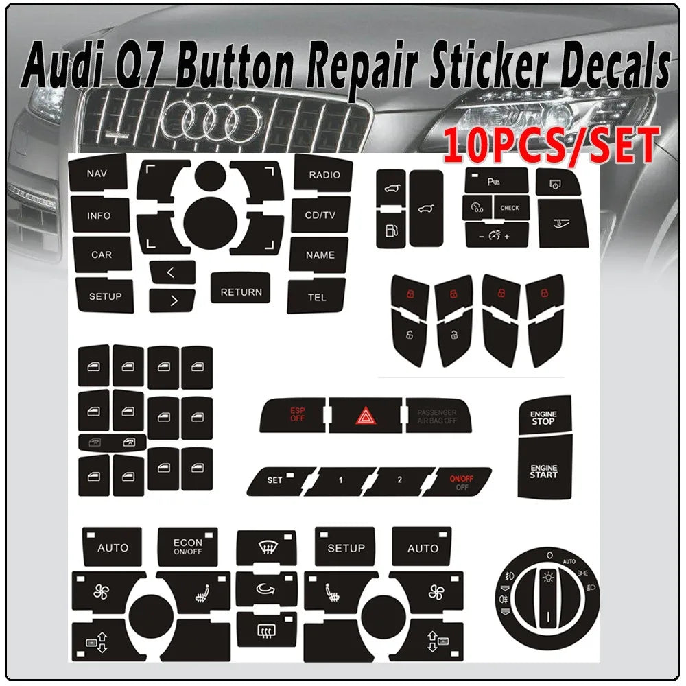 For Audi Q7 4L CD Radio Audio Button Repair Sticker 2003 To 2014 Q7 Tuning Accessories Refinishing Broken Down Console Keys