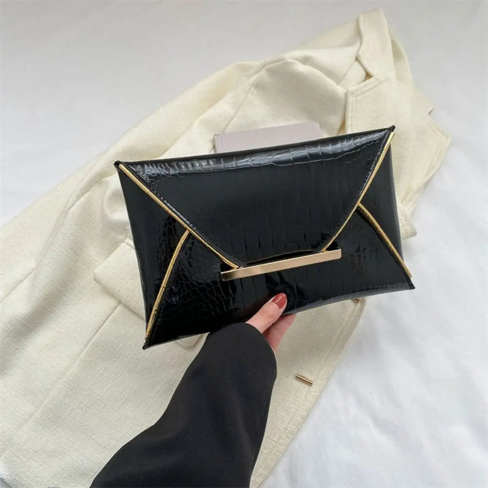 Pure Color Contrast Crocodile Pattern Coin Purse Matte Glossy Square Envelope Clutch Cover Style PU Material Mobile Phone Bag