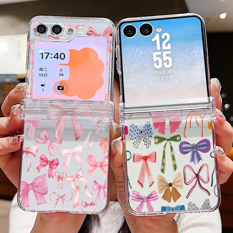 Cup Bowknot Pattern Phone Case For Samsung Galaxy Z Flip 7 FE 8 6 5 4 3 5G Flip7 Flip6 Flip8 Clear Shockproof Folding Hard Cover