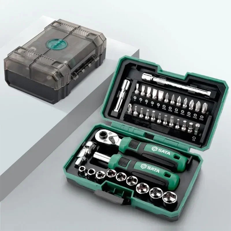 SATA Ratchet Wrench and Screwdriver Multi Kit 6.3mm  DIY Household Repair Tools Magnetic Screw Driver Bits Set Hand Tools