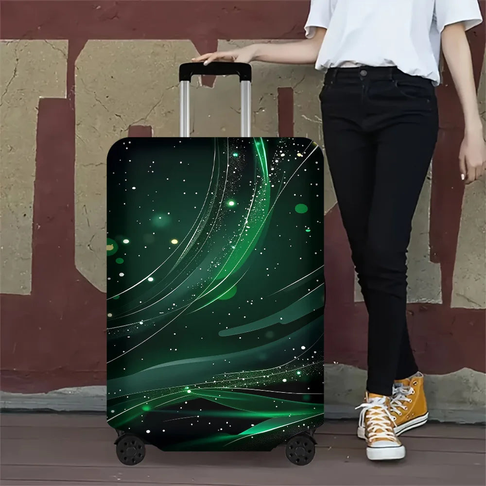 1PC Abstract Green Cosmic luggage cover for luggage sizes 18-32; dustproof and resilient travel accessory with dynamic light