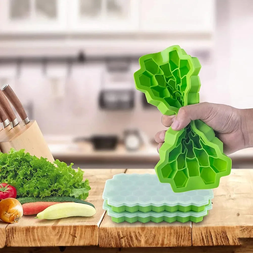 4/1PCS 37 Grids Silicone Ice Cube Mold Large-capacity Ice Trays Food Grade Reusable Ice Maker with Lids Cocktail Kitchen Tool