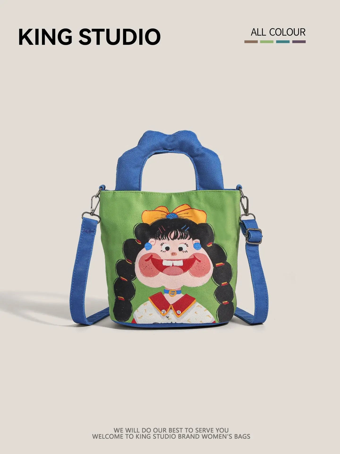 2026 New Trendy Illustration Design Canvas Bucket Bag for Women Cute Funny Ugly Cute Shoulder Crossbody Handbag