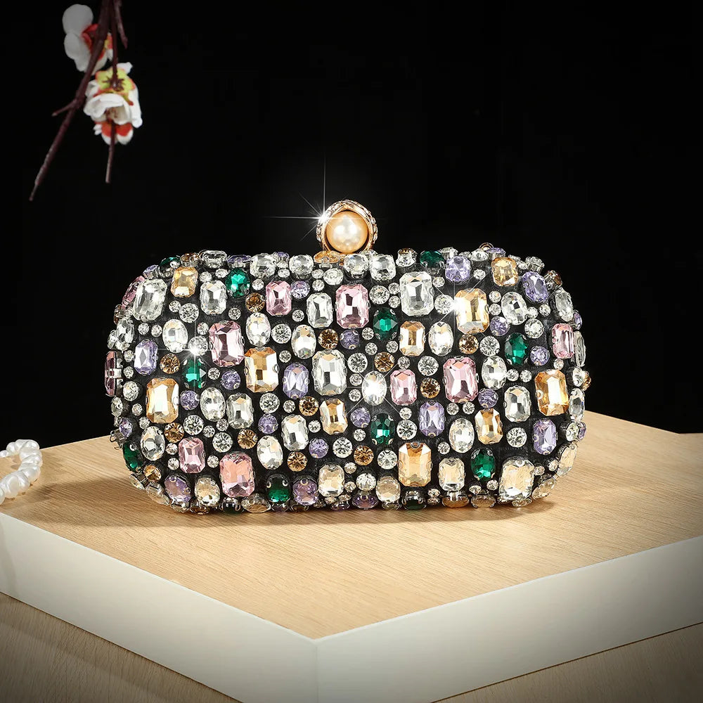 Colored sparkling gemstone creative diamond-encrusted bag banquet bridal cheongsam bag diagonal span celebrity fashion bag