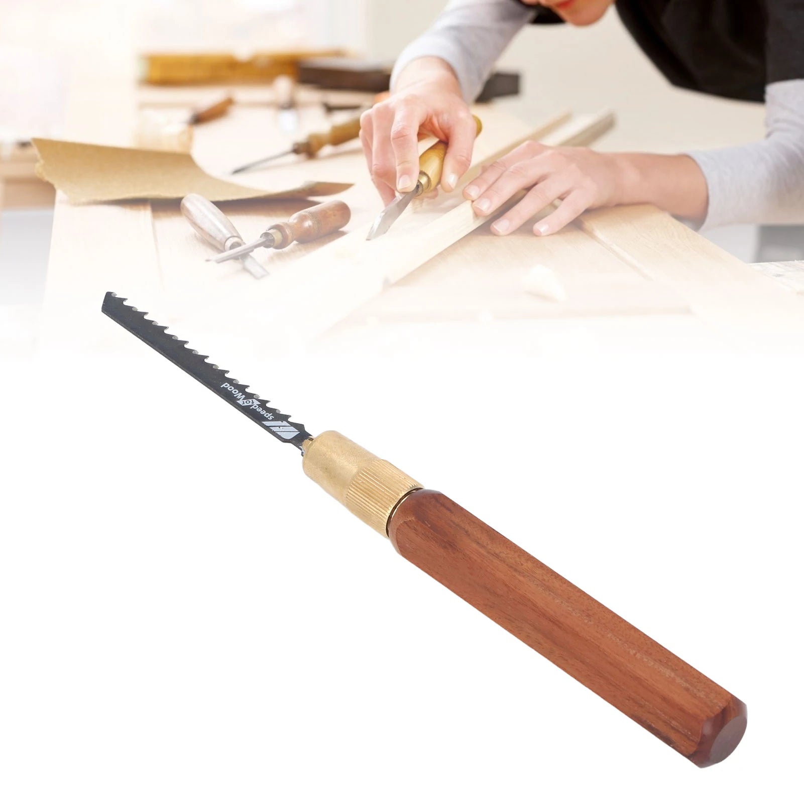 Hand Saw Kit Hex Shaped Rosewood Handle and 5 Jigsaw Blades Detachable Woodworking Hand Saw Manual Saw Kit