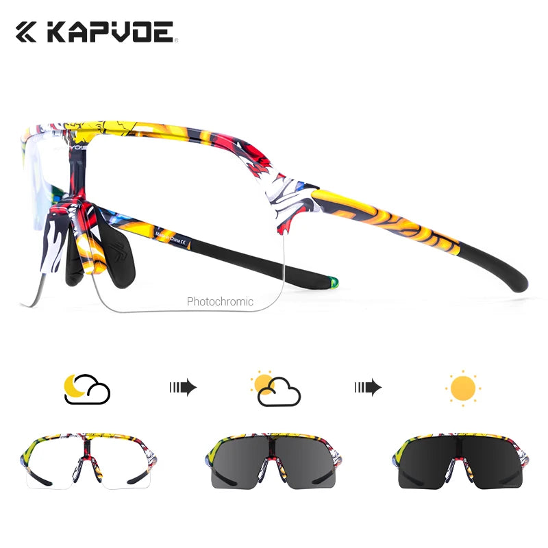Kapvoe Photochromic Hiking Eyewear Sunglasses for Man Cycling Glasses Bicycle Cycling Women MTB Bike Outdoor Sport Goggles UV400
