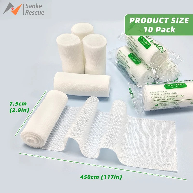 10pcs Elastic Bandages Cotton Core First Aid Absorbent Pads for Wound Dressing PBT Medical Emergency Safety Protection Kit
