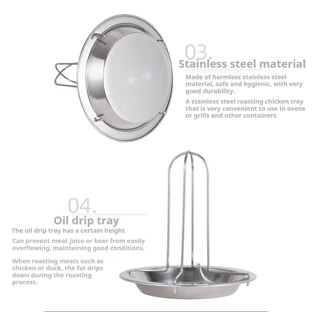 Stainless Steel Vertical Chicken Roaster Stand with Drip Tray Oven Grill Tools for Roasting Chicken Turkey Duck Kitchen Supplies