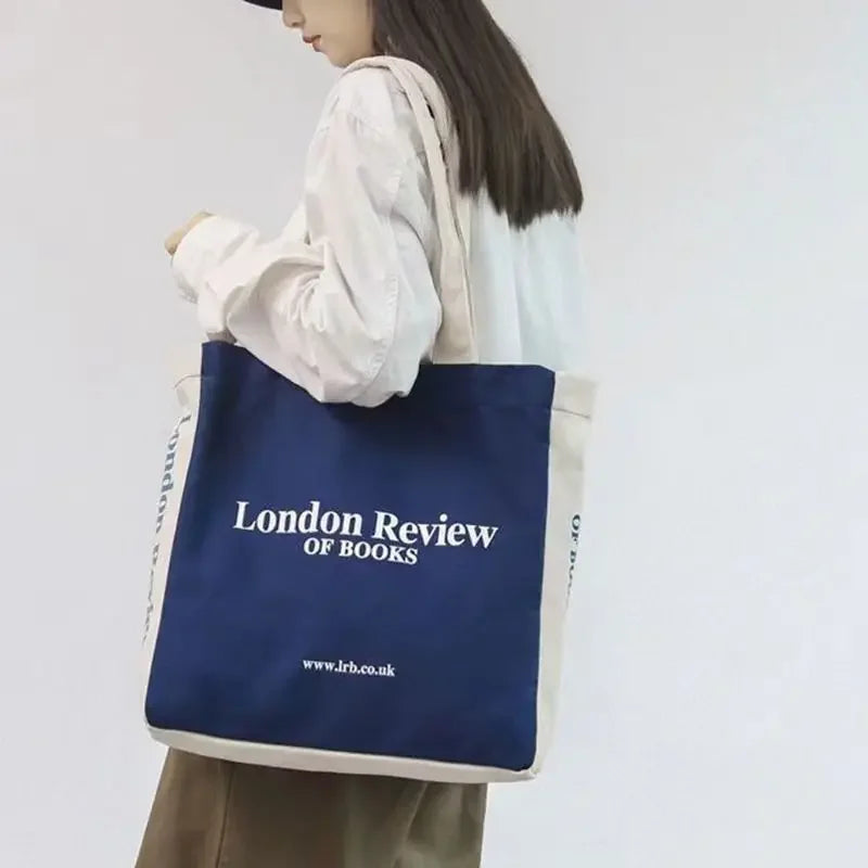 Women Canvas Shoulder Bag London Book Female Casual Tote Large Capacity Shopping Beach Rectangular College Square Bag University