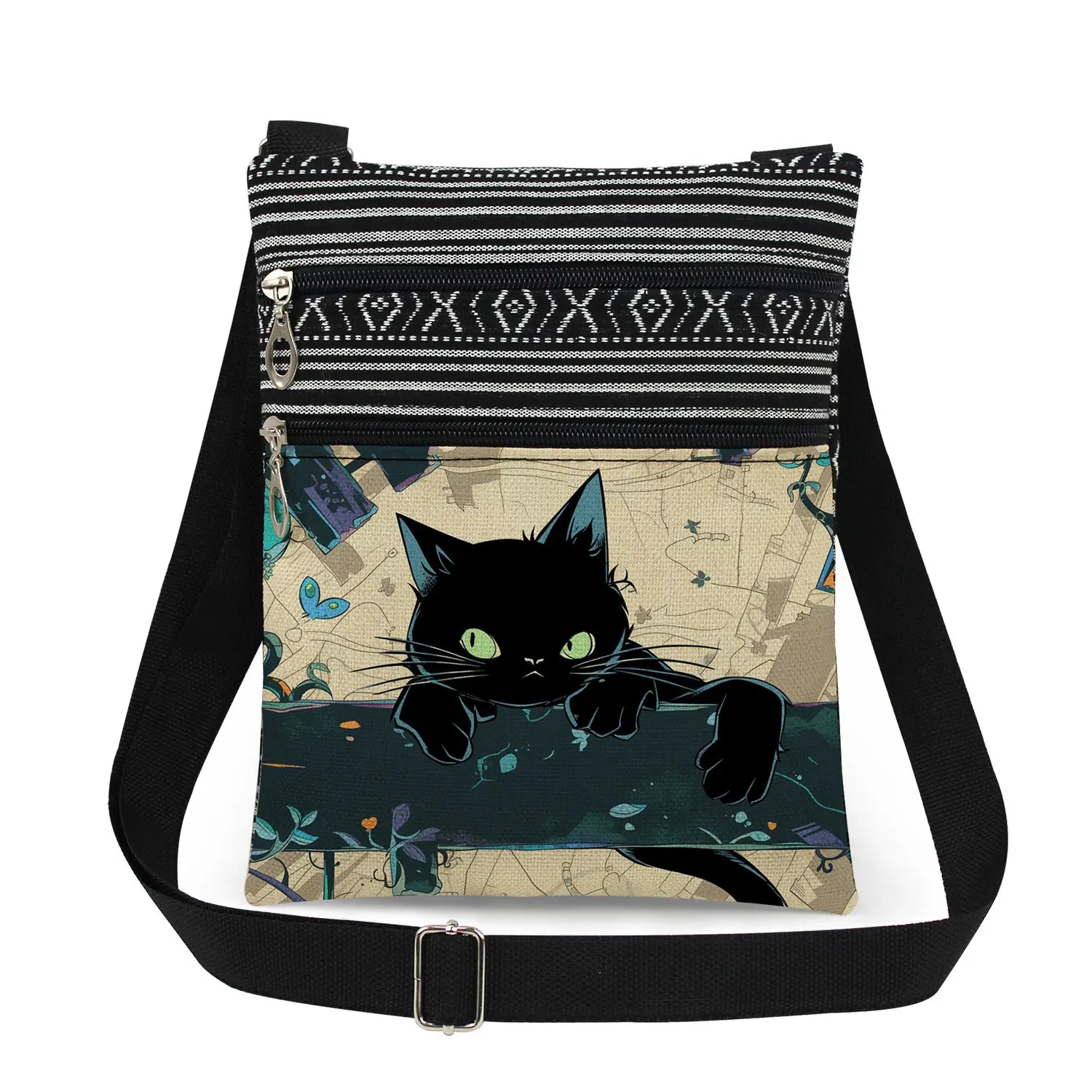 Cute Cartoon Black Cat Print Crossbody Bags Shoulder Bags For Women Daily Travel Portable Small Messenger Bags Catkeeper Gift