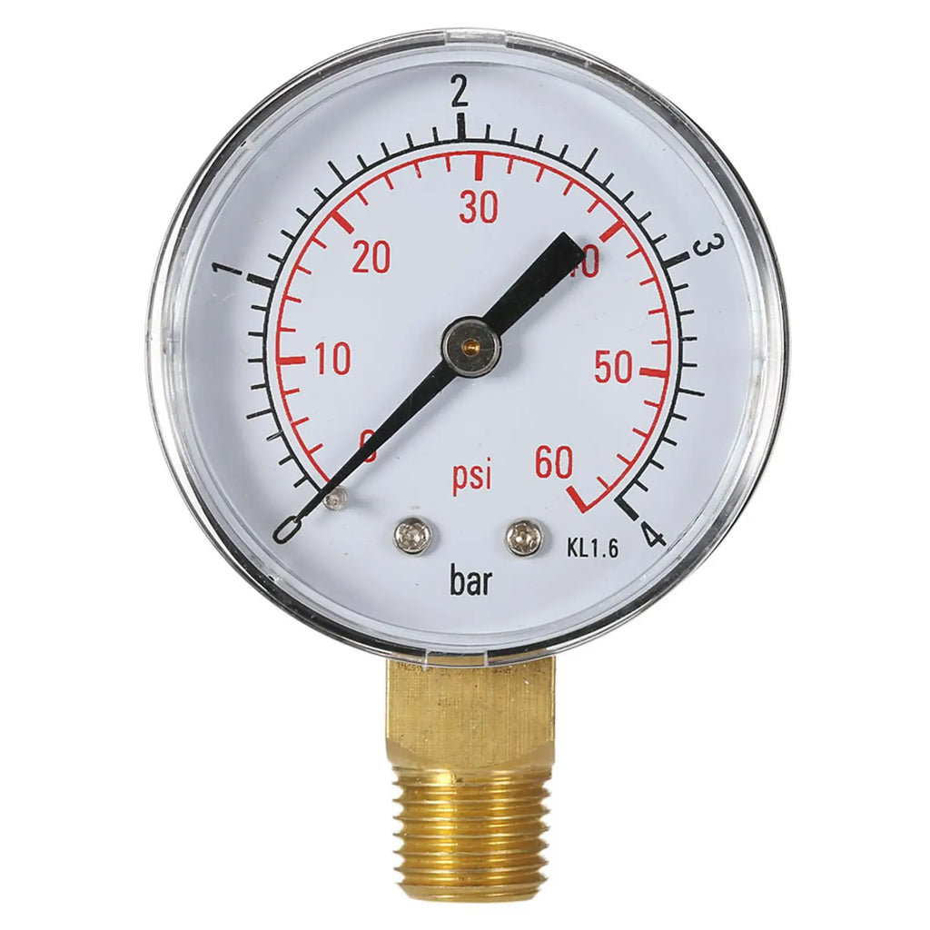 1/4" NPT Thread 50mm 0~60psi/0~15psi 0~4bar/0~1bar  Pool Filter Water Pressure Dial Hydraulic Pressure Gauge Meter Manometer