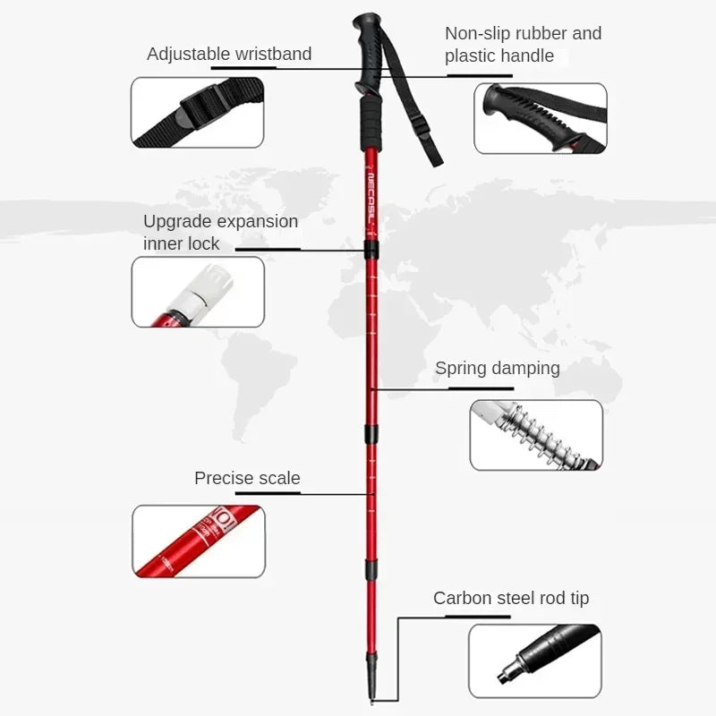 Aluminium Alloy Teleskopic Stick Hiking Poles Trekking Walking Sticks Ultralight Adjustable Walking Cane Telescopic Alpenstock