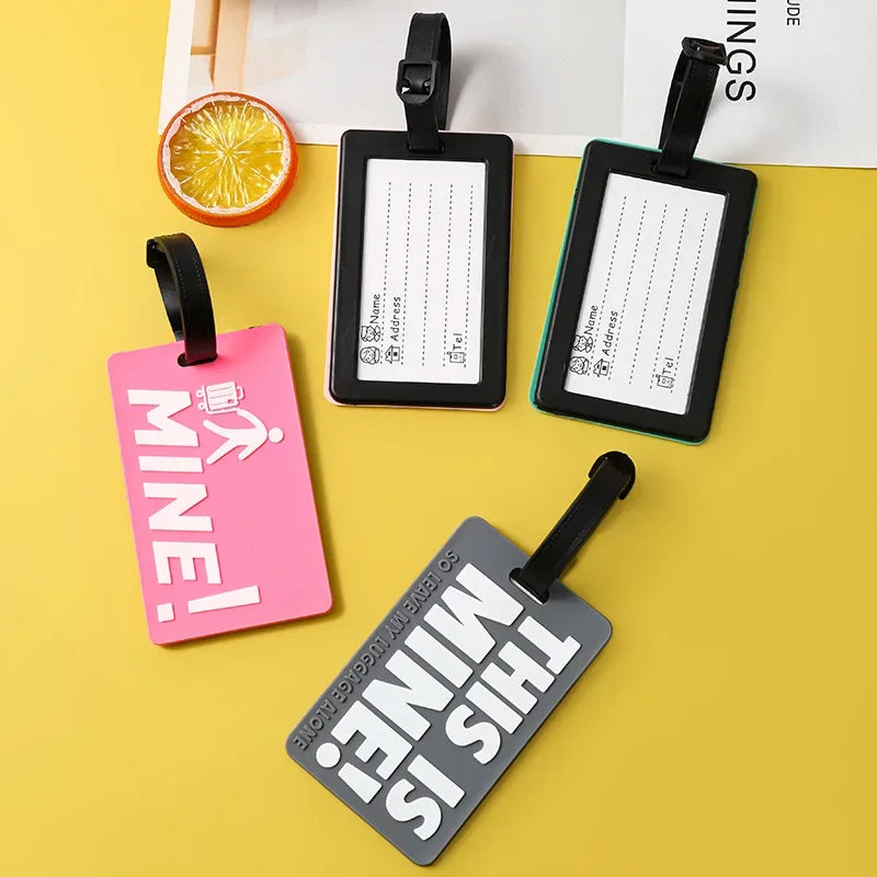 Soft PVC Luggage Tag Fashion Letter Printed Travel Tags Men Women Suitcase Name Tag Airplane Labels Bag Tags Travel Accessories