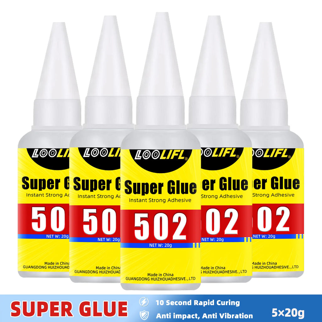 LOOLIFL 502 Super Glue 20g,Cyanoacrylate Adhesive,Super Strong Bond for Metal,Plastic, Wood, Ceramic, Rubber, with Extra Nozzles