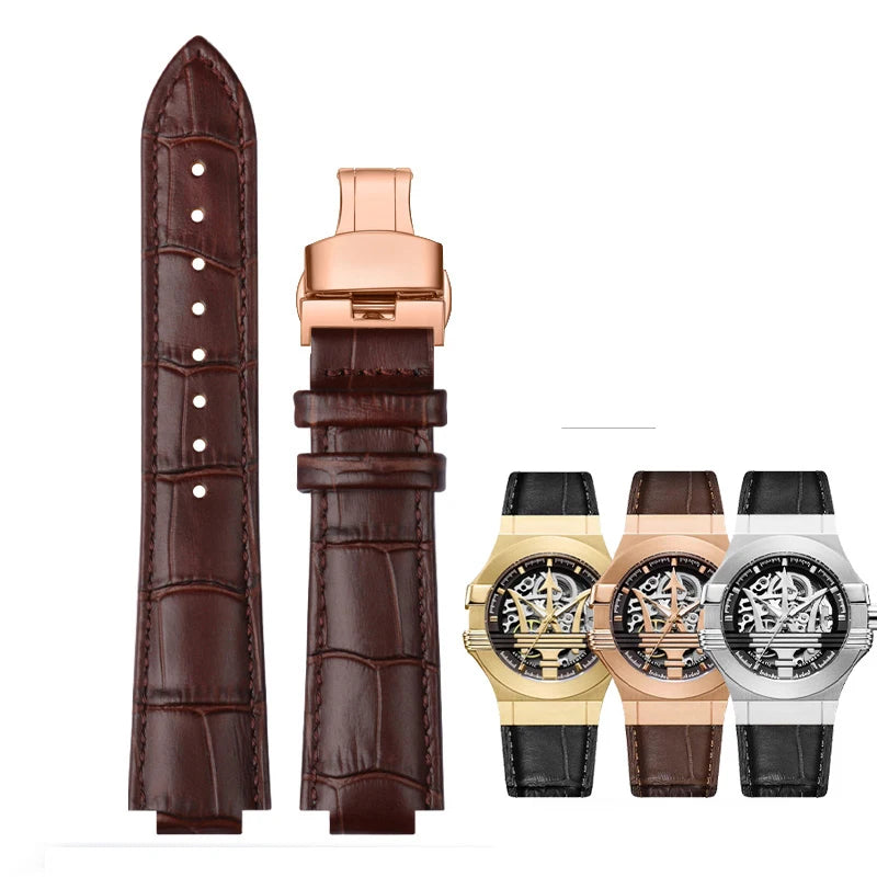 For Maserati Genuine Leather Watch Band R8821108025 R8821108039/8038/8035/8025 Trident Raised Mouth Strap Watchband 21mm 24mm
