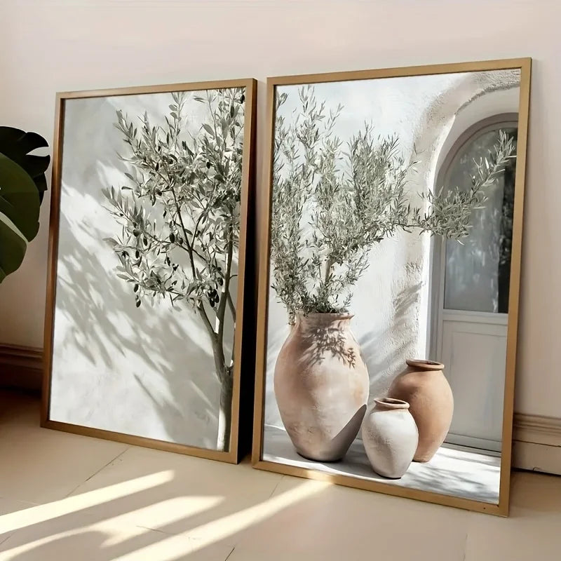 Retro Elegant Olive Tree and Lemon Canvas Poster Vase Wall Art Poster Perfect Gift for Living Room Bedroom Dormitory Home Decor