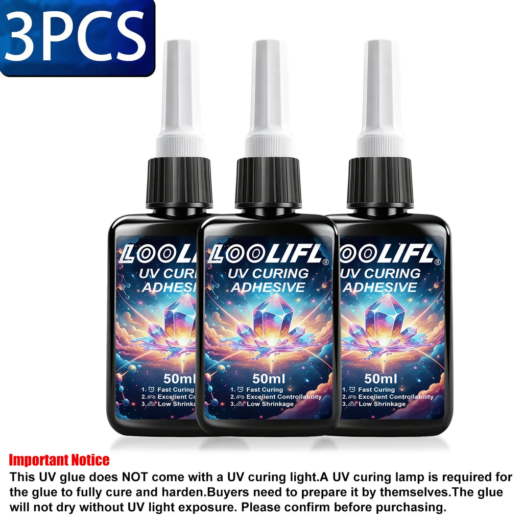 Uv Glue Super Transparent Invisible Adhesive, Craft Glue, Fast Drying, Strong Bonding, Uv Curing Glue, Waterproof, High Temperature Resistant, Suitable for DIY Crafts, Handmade Jewelry/Ornaments, Model Building, Glass, Acryli