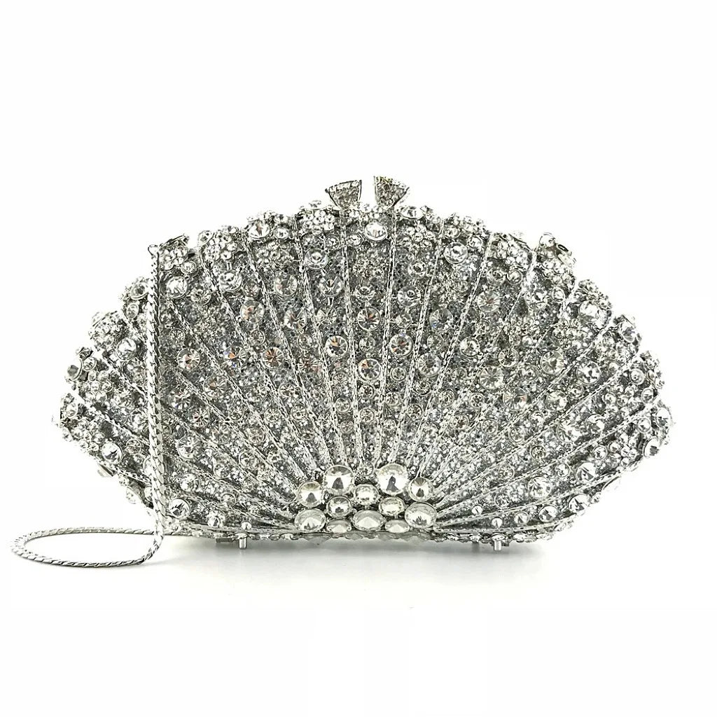 Fan Women Full Crystals Handbags for Dinner Party Luxury Diamond Evening Bag Wedding Bridal Purses Gala Banquet Gems Purse