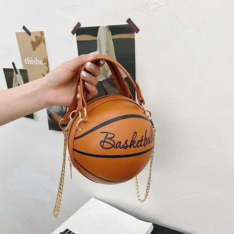 Personality Female Leather Pink Basketball Bag Ball Purses for Teenagers Women Shoulder Bags Crossbody Chain Hand Bags