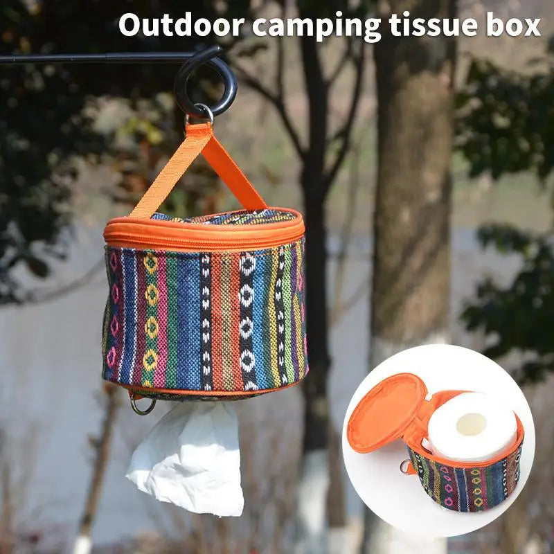 Outdoor Camping Tissue Box, Car And Household Roll Tissue Box, Foldable Ethnic-style Tissue Bag, And Miscellaneous Storage Box.