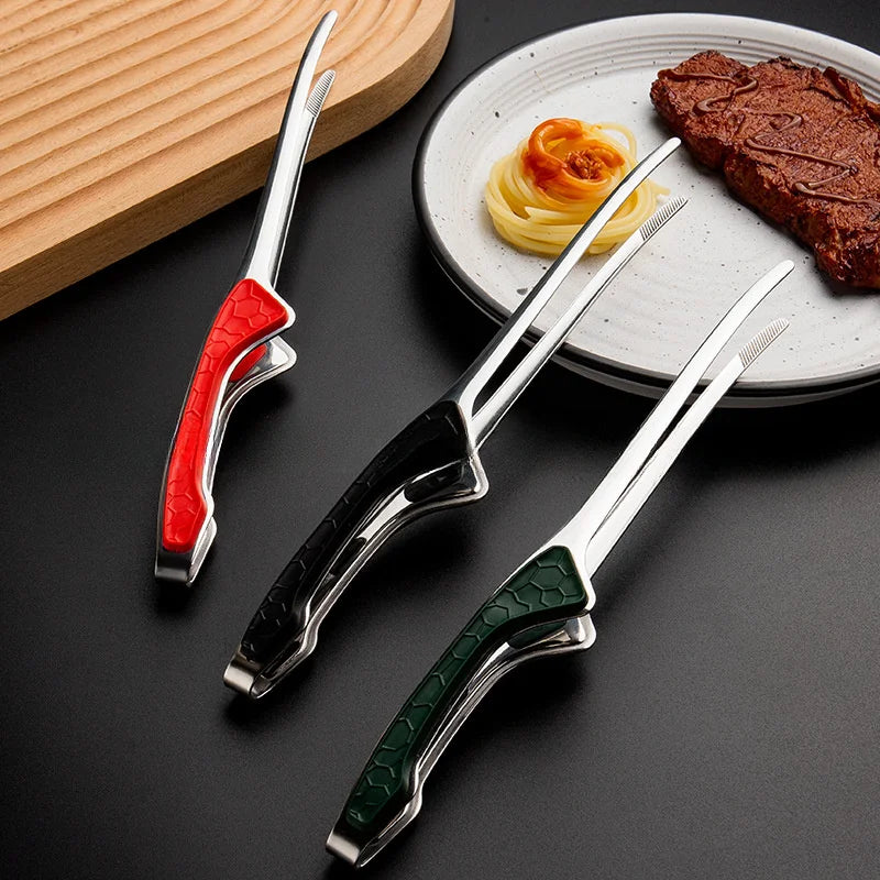 1pc Stainless Steel Kitchen Tongs, Serving Tongs for Cooking, Metal Food Tongs with Non-Slip Comfort Grip, Non-Stick Cooking Ton