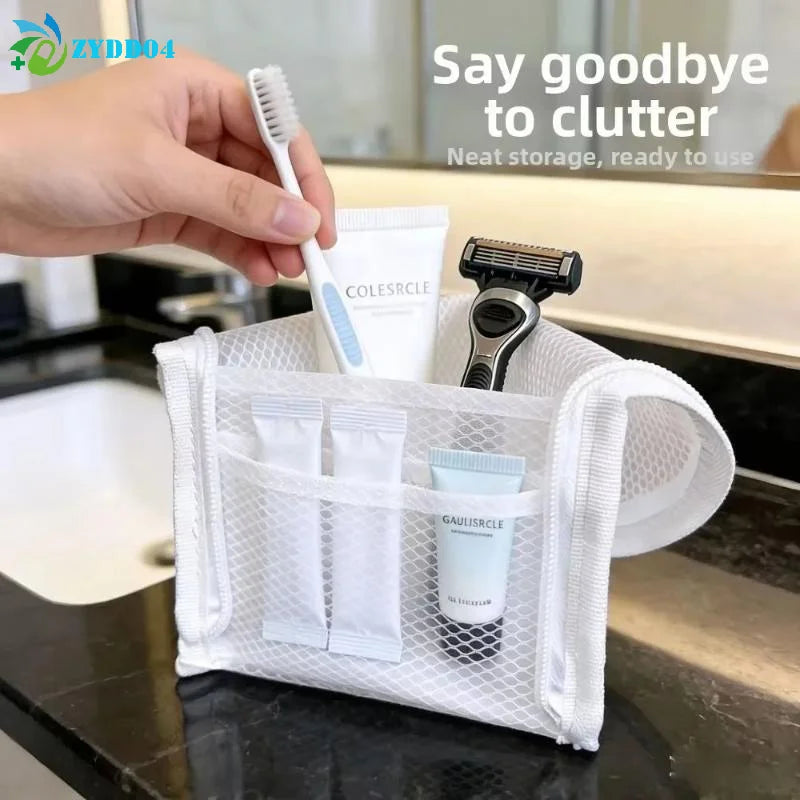 ●Large Capacity PVC Cosmetic Bag Waterproof Space Saving Toothbrush Toiletry Pouch Zipper Closure Vertical Design
