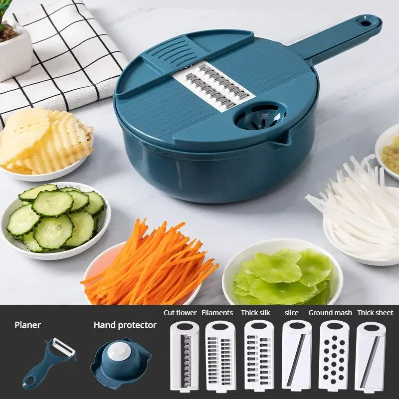 12 In 1 Multi-Functional Vegetable Chopper Potatoes Manually Cut Shred Slicer Radish Grater Kitchen Tools For Hotel/Commercial