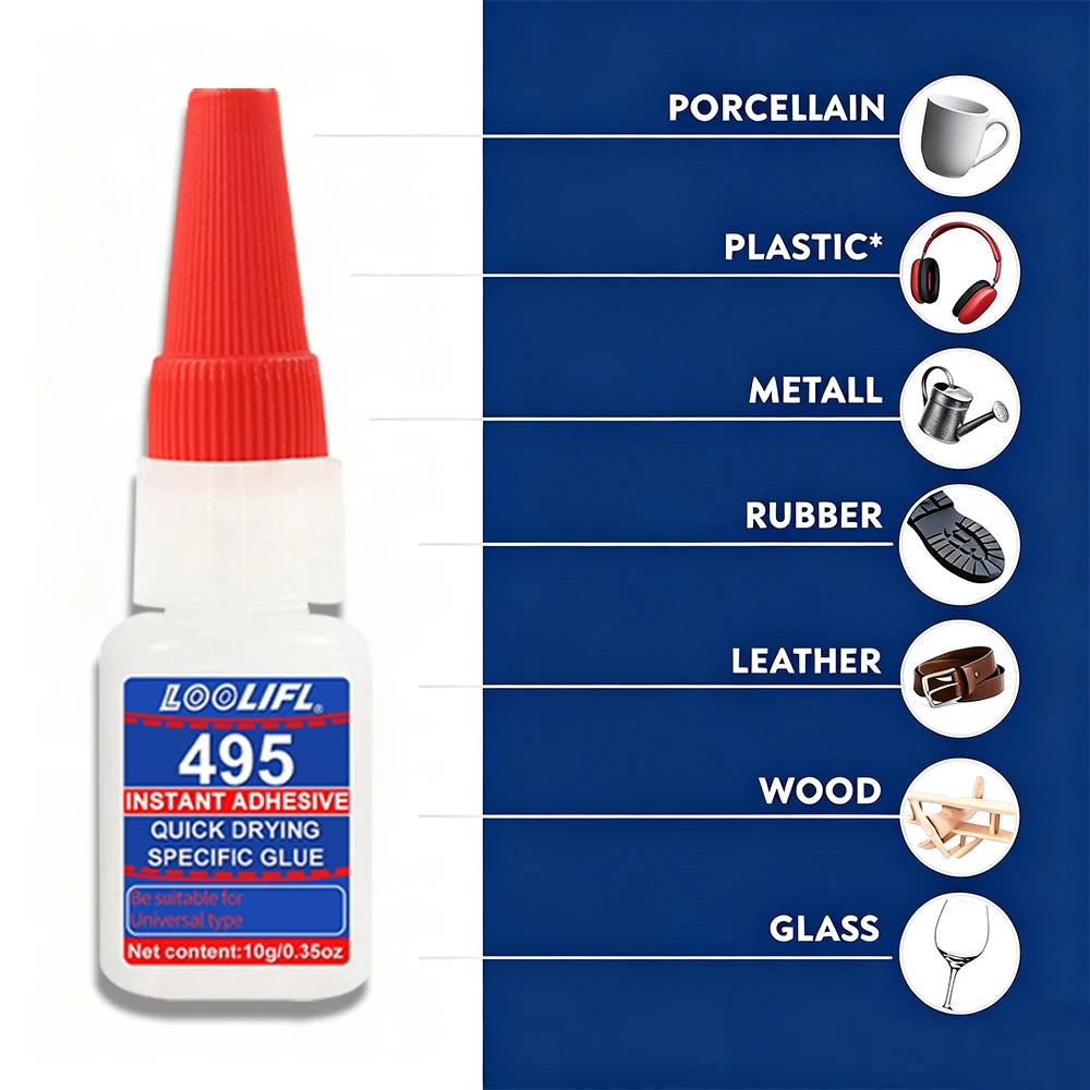 495 10g Super Instant Glue Quick Dry Strong Adhesive Precision Tip Universal Repair Glue Plastic Metal Ceramic Rubber Fix Glue