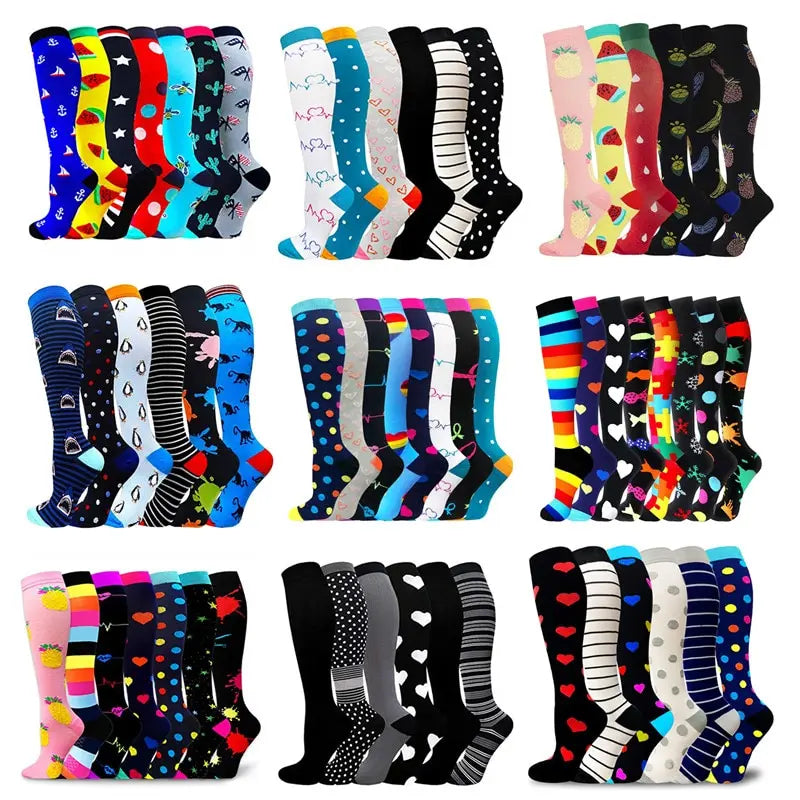 6/7 Pairs Compression Socks Varicose Diabetes Sock Running Cycling Hiking Touring Bicycle Marathon Outdoor Rugby Edema Long Tube