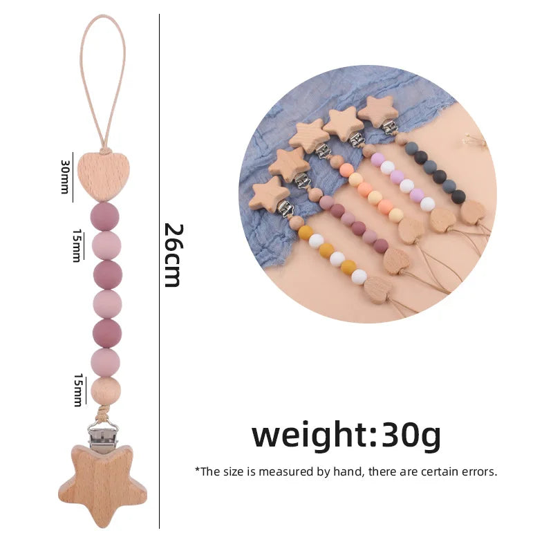 Baby Anti Drop Chain Beech Star Clips Toddles Soothing Teeth Silicone Beads Pacifier Chain Newborn Appease Infant Dummy Holder