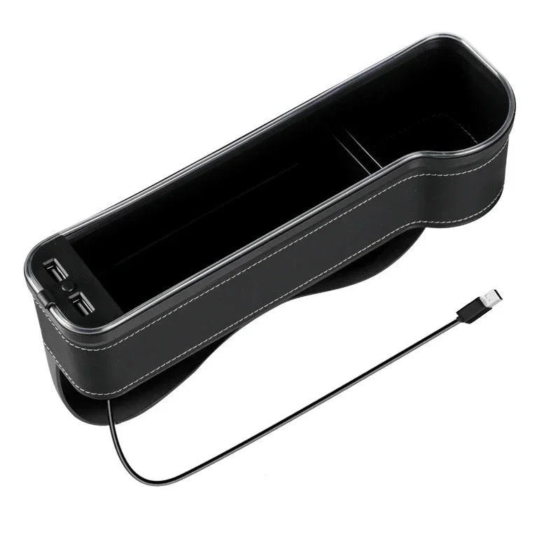 New Car Crevice Storage Box with 2 USB Charger Colorful LED Seat Gap Slit Pocket Seat Organizer Card Phone Bottle Cups Holder