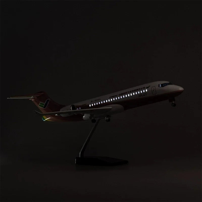 47cm Commercial Toy Model Arj21 Plane Model Civil Aviation Airplane Airliner Ornament With Wheels And Lights Home Decor