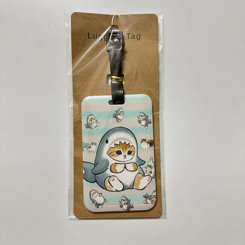 New Cute Shark Cat Luggage Tag Cartoon Anime PVC Bus Card Holder Cover Portable Travel Suitcase Label Antilost Address Card Tag
