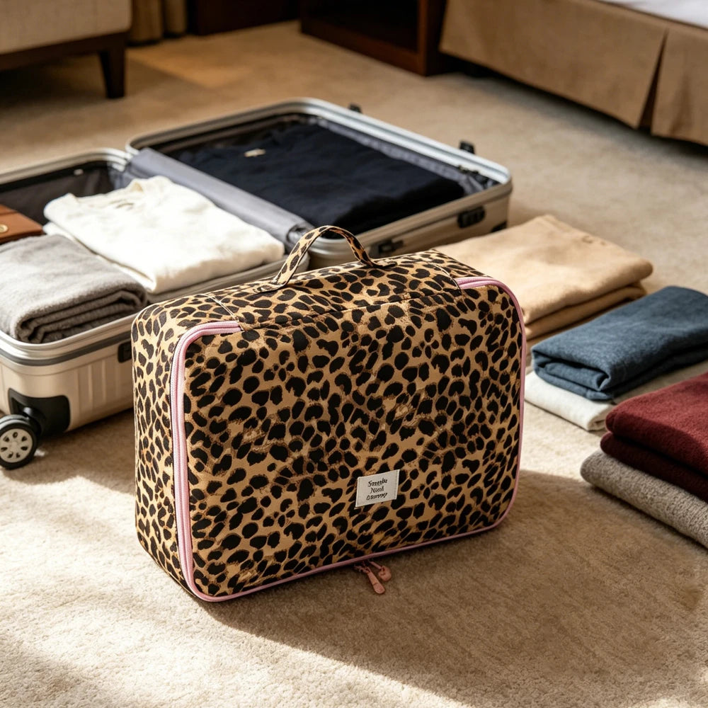 Cosmetic Bags Leopard Travel Bag Set Toiletry Bag Makeup Bag Portable Business Trip Luggage Clothing Organizer Clothing Bag