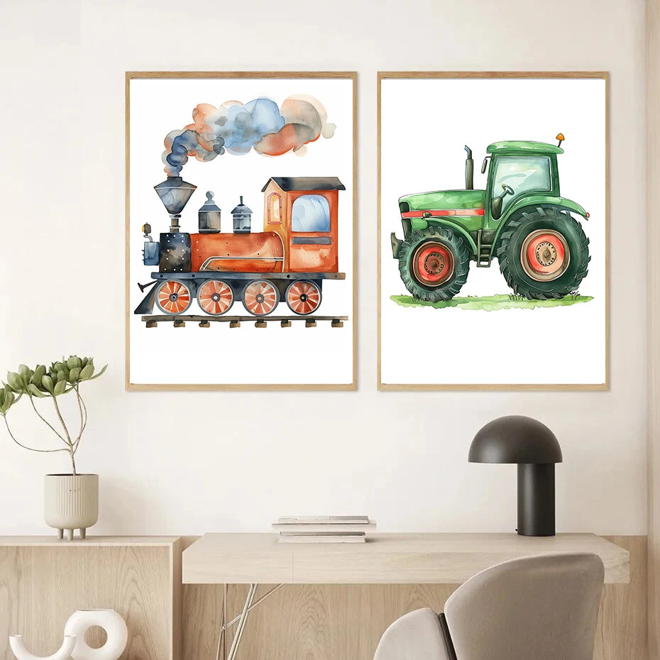 Helicopter Fire Truck Tractor  Airplane Rocket Canvas Painting Poster Nordic Wall Art Picture Kids Room Nursery Home Decor