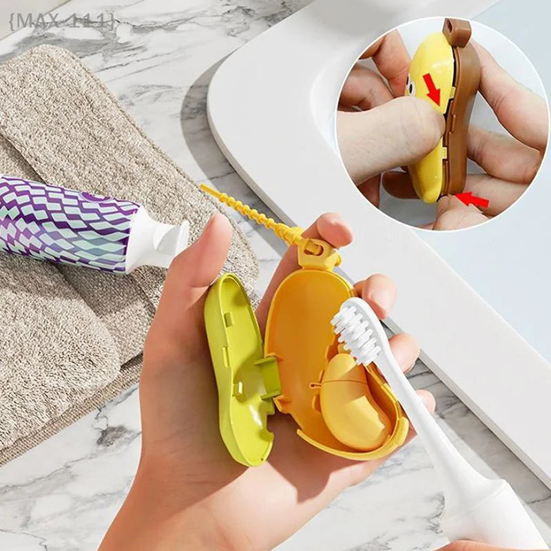 2-in-1 Banana Toothbrush Head Cover Travel Protector Case Portable Toothpaste Capsule Holder Dustproof Hiking Camping Organizer