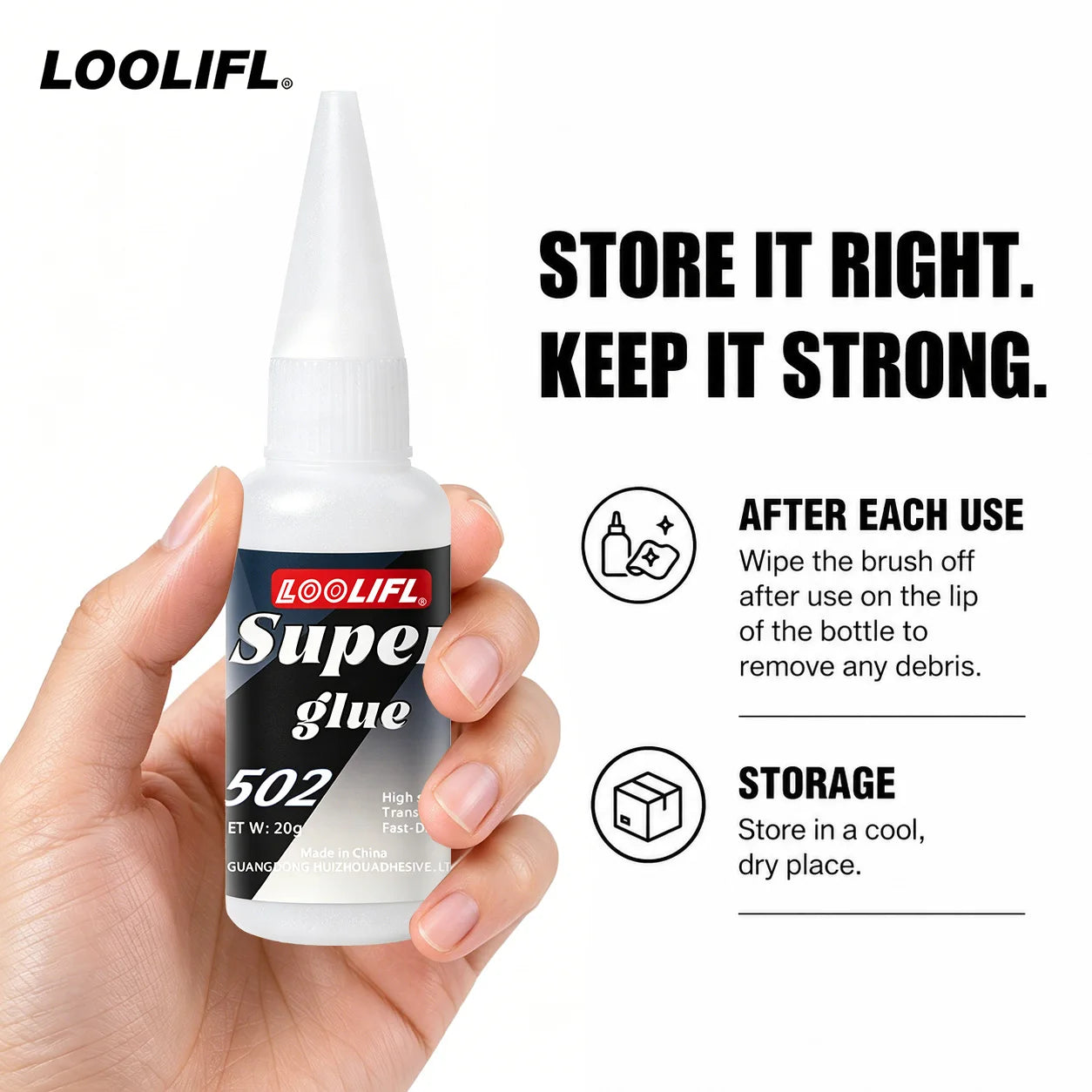 502 Glue, Dries Quickly in Seconds Without Waiting, Provides Strong and Unbreakable Bonding, Is Durable and Resistant to Pulling After Curing, It Is Transparent and Does Not Turn White, Leaving No Traces and Is Aesthetically