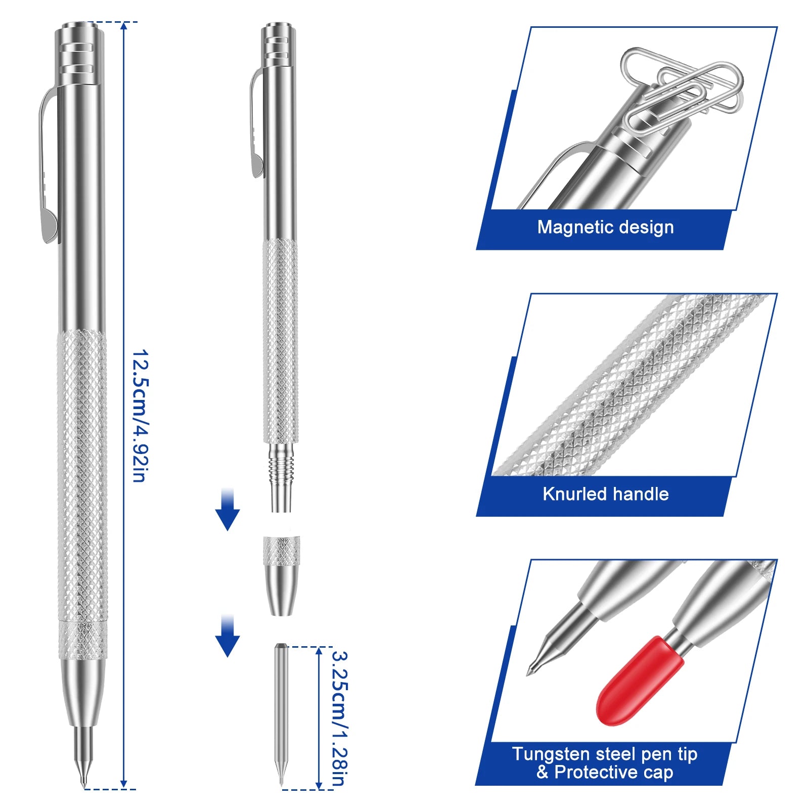 4Pcs Tungsten Steel Tip Scriber with Magnet Metal Scribe Tool with 20 Replacement Marking Tip Portable Etch Engraving Scribe Pen