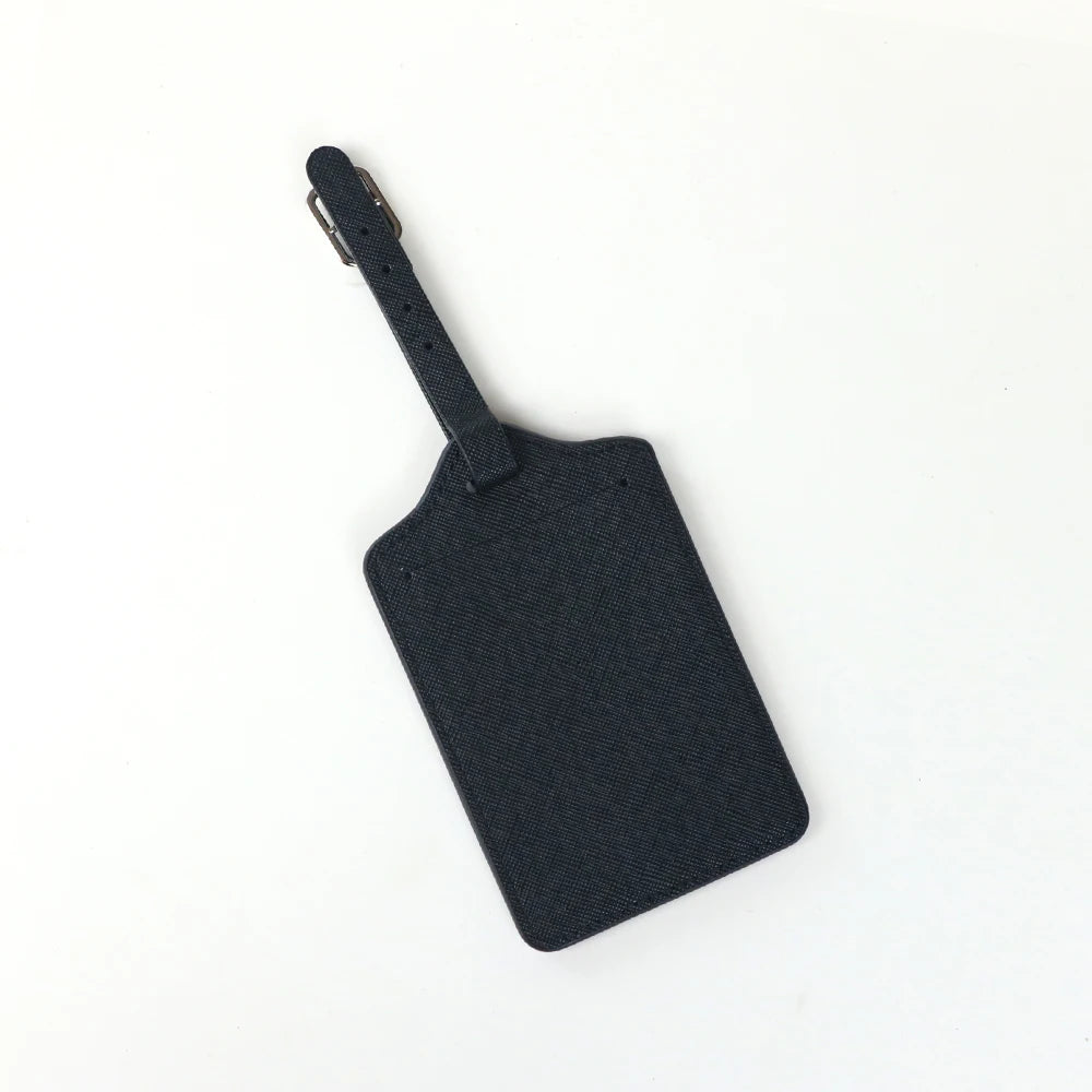 Customized name PU leather half-round luggage tag set with cross-patterned genuine leather travel case label pendant