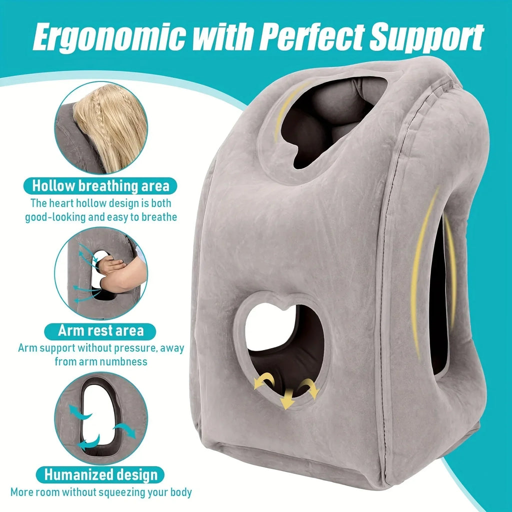 Inflatable Travel Pillow - Patented Valve Design, Adjustable Neck & Head Support | Lightweight Mid-Hardness, Ergonomic Air Pillow for Flights, Cars, Trains, Office Breaks | Multi-Color, Comfortable Material (Aircraft/Travel A
