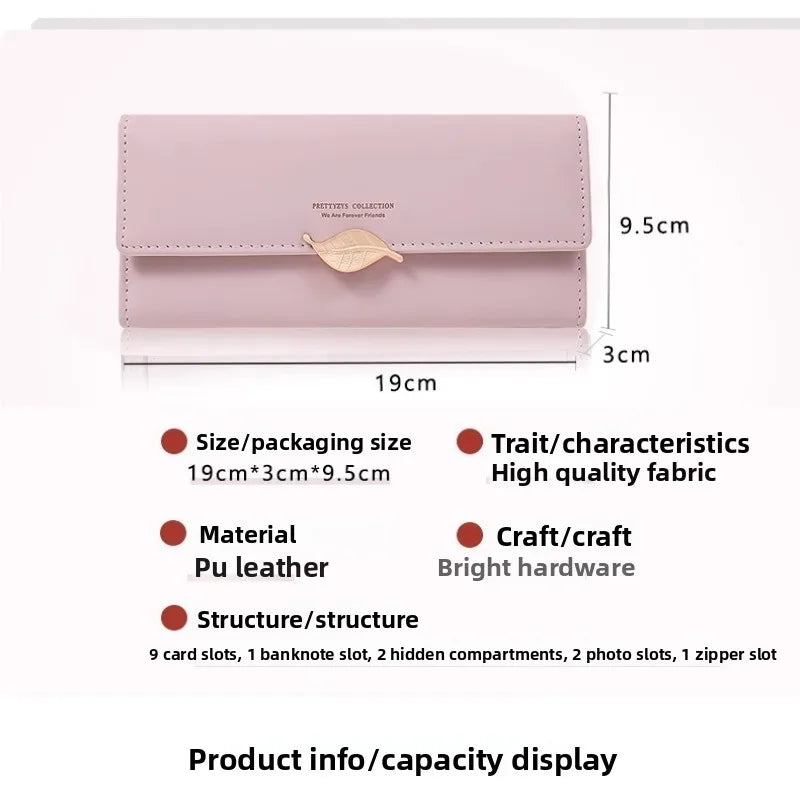 Wallet Lady 2026 New Season Best-selling Large Capacity Women's Long-Style Wallet Fresh and Cute Leaf Card Bag Handbag for Women