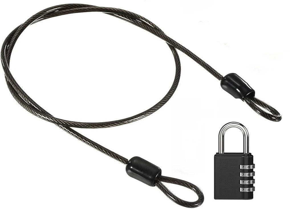 Security Steel Cable with 4 Digit Combination Lock 1 Set Travel Padlock 1m Coated Safety Wire Rope Double Loop for Luggage case