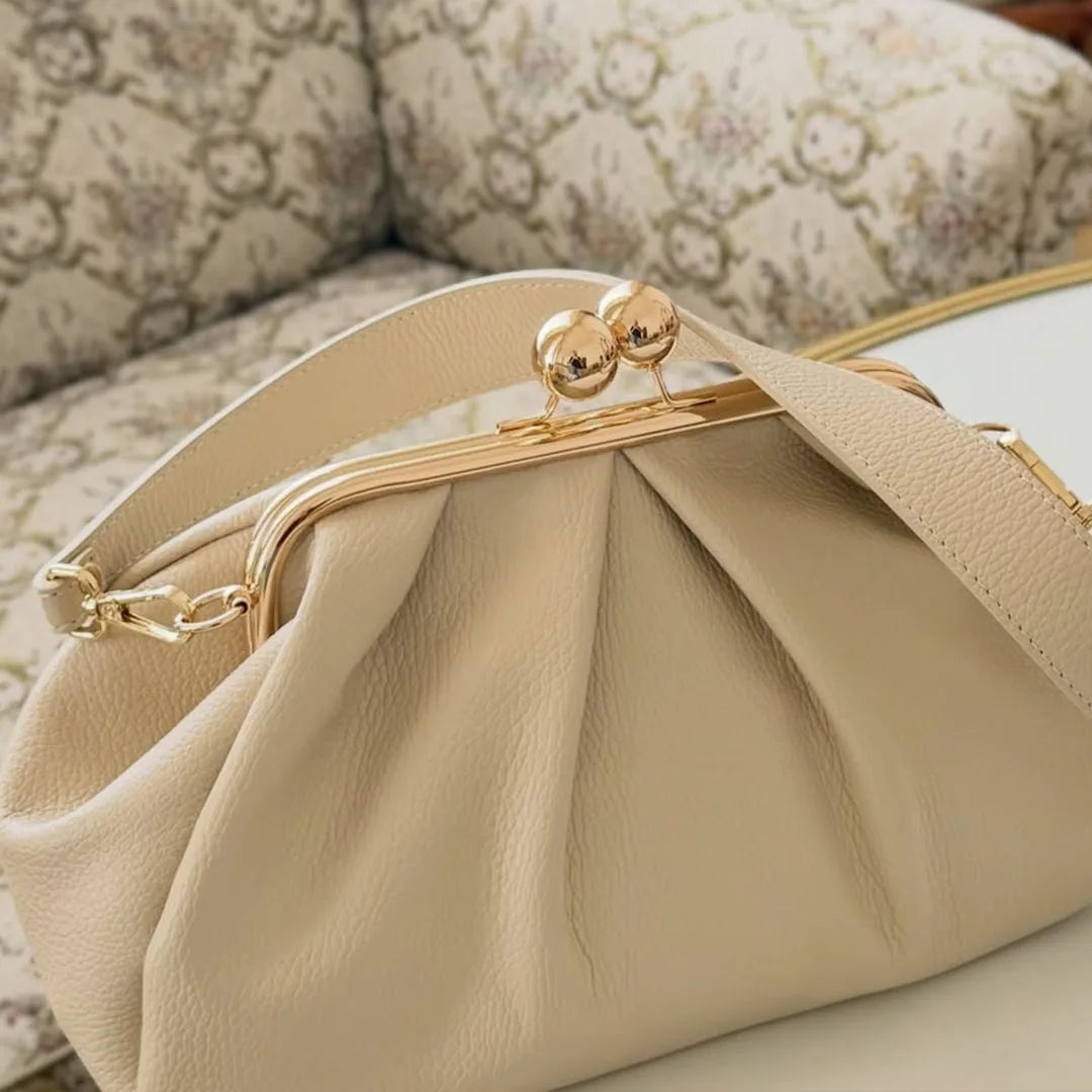 LOST IN VINTAGE Large Purse 35x20x12cm Artficial Leather Premium Plus Bag Big Ball Kiss Lock Clutch Purse Clutch Deep Folds Bags