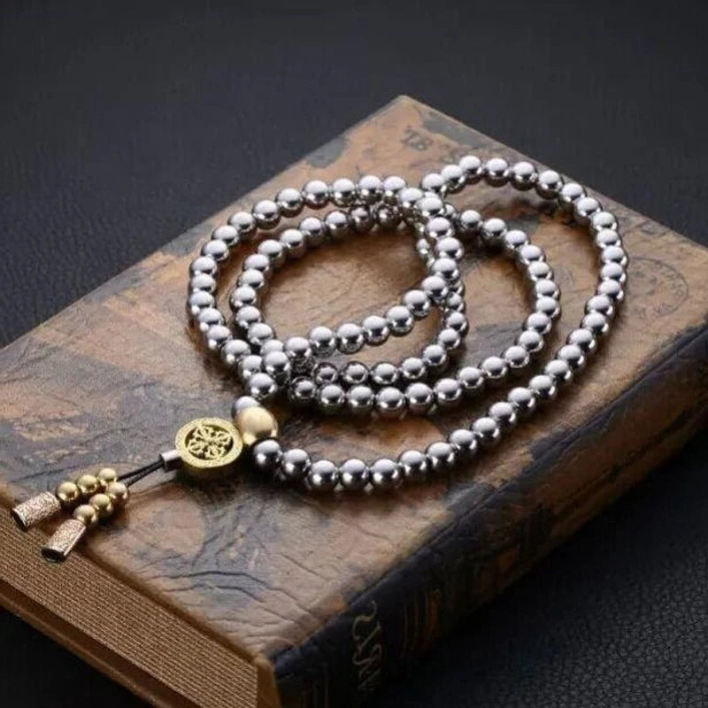 Stainless Steel Jewelry Male Bracelet Braided Link Buddha Beads Necklace Waist Chain Tactical Self Defense Whip Multi-fonction