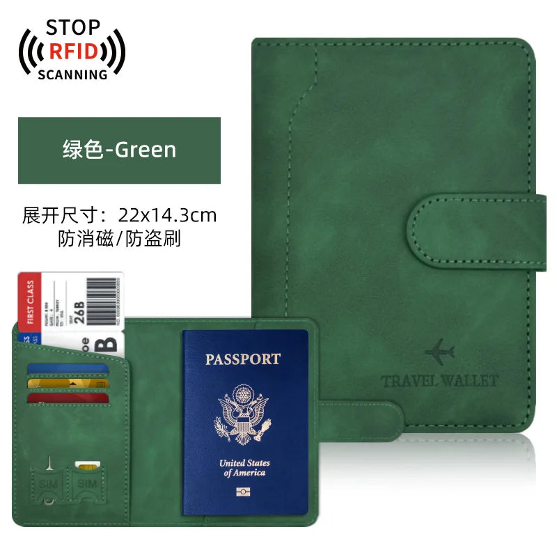PU Passport Holder Travel Wallet Stop RFID Passport Covers Splicing Magnetic Buckle Passport Pouch ID Holder Air Ticket Holder