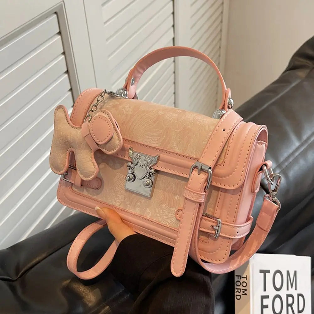 Elegant Embossed Shoulder Bag Exquisite Metal Buckle Crossbody Bag Square Messenger Bag