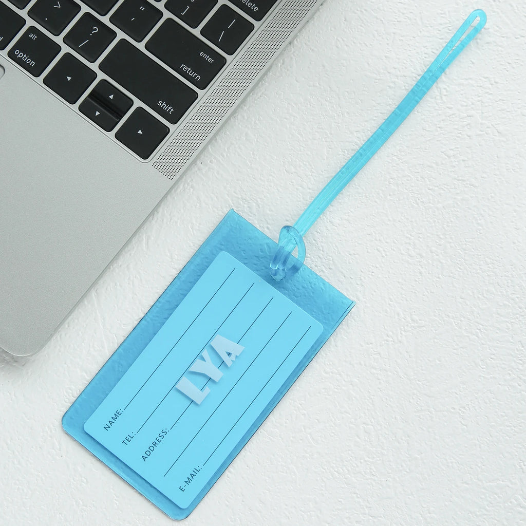 Custom Name Luggage Tag Personalized Name Fluorescent Pvc Luggage Tag Waterproof Transparent Suitcase Id Tag with Name Card